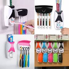 Automatic Hands-Free Wall Mounted Toothpaste Dispenser Squeezer with Detachable 5 Hole Toothbrush Holder